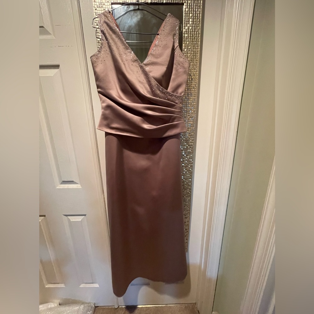 BariJay Taupe two piece evening wear set with embellishment.